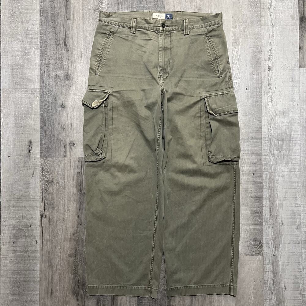 Vintage Gap Cargo Pants Olive Baggy Paratrooper Military HBT Herringbone Fit 37"